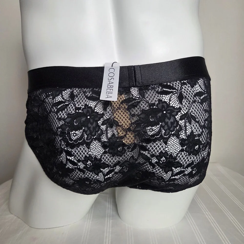 Cosabella Never Say Never Black Mid-Rise Lace Brief Soft Stretch Full Coverage